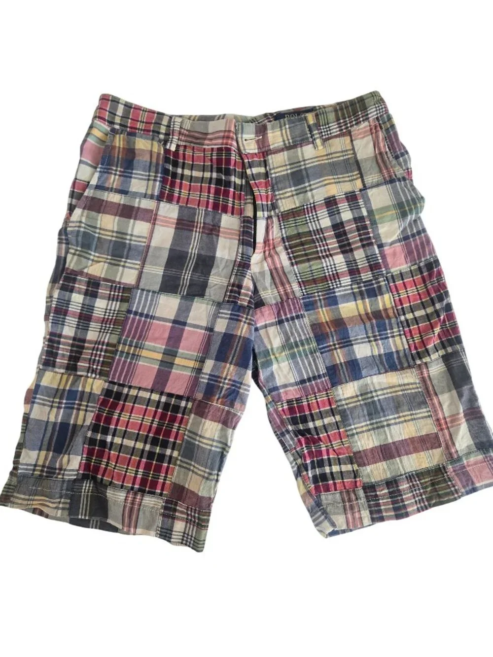 Vintage 90s Polo Ralph Lauren Madras Plaid Patchwork Shorts Mens 28 Multicolor